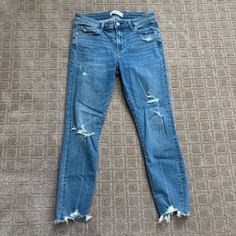 Abercrombie & Fitch Super Skinny Ankle Jeans Women 27 Short Mid Rise Distressed